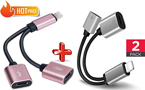 LABOL 2 in 1 Dual Headphones Adapter Compatible with iPhone 7/7 Plus/8/8 Plus/X/Xr/Xs/Xs Max Support IOS11/12 - Charge and Listen to Music simultaneously - 2 Pack/Set