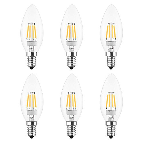 KEDSUM C35 4W Candelabra Light Bulbs, Dimmable Chandelier LED Bulb, 2700K Warm White (40W Equivalent), 220LM Candle Light Bulbs, E12 Candelabra Base Bulb, Pack of 6 (compatible with partial dimmers)