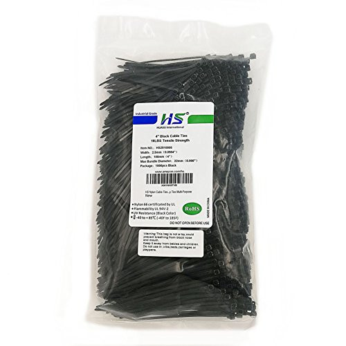 HS Durable Plastic Zip Ties 4 Inch (Bulk-1000 Pack) Small Zip Ties 18 Lbs Self-Locking Nylon Ties for Electronics Organizer, Wire Zip Ties Black