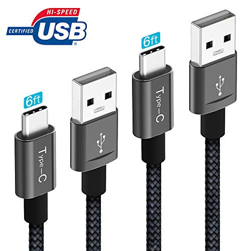 USB Certified USB C Cable - Novtech Braided Type C Cable - 2 Pack 6ft USB A to USB C Charger Fast Charging Cord Compatible with Samsung Galaxy S9 S8 Plus Note 8 LG V30 G5 G6 HTC 10 Sony Gray