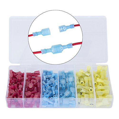 Ginsco 160pcs Nylon Fully Insulated Male / Female Spade Wire Crimp Quick Disconnects Wire Terminals Connector Set
