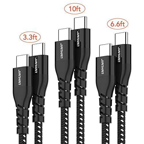 USB C to C Cable,JianHan 3 Pack (3.3ft+6.6ft+10ft) USB Type C Fast Charging Braided Charger Cord for MacBook Pro,iPad Pro 2018,Google Pixel 2/3/3a/2 XL/3 XL/3a XL,Nexus 6P 5X,Huawei Matebook (Black)