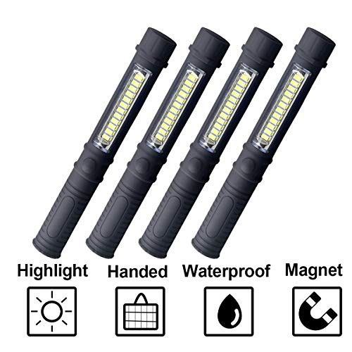 4 Pack Multi-Function LED Work Flashlight Inspection Pocket Pen Light with Magnetic Base Black