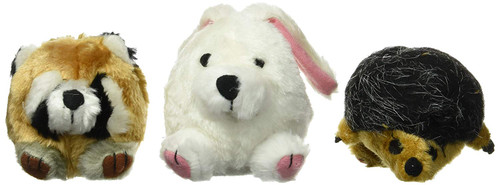 Petmate Squatter Ball Shaped Dog Toys featuring a Raccoon, Hedgehog and Rabbit , 3-pack, Medium