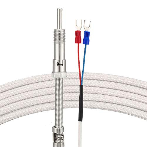 uxcell E Type Thermocouple Spring Type Temperature Sensor Probe 5M Cable 5mmx30mm Probe 32 752°F 0 400°C M12 Thread White