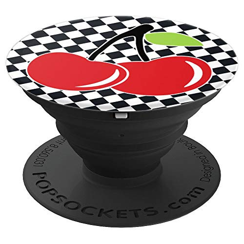 cherry checkers checkered black and white cherrys pattern - PopSockets Grip and Stand for Phones and Tablets