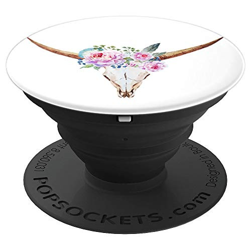 Watercolor Bull Flowers Roses Skull | Cute Floral - PopSockets Grip and Stand for Phones and Tablets