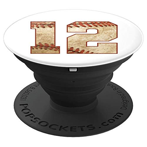 Player Number 12 Baseball Dirty Distressed Ball Sports Team - PopSockets Grip and Stand for Phones and Tablets
