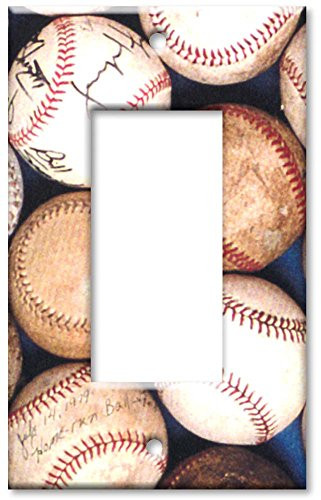 Art Plates - Single Gang Rocker OVERSIZE Switch Plate/OVER SIZE Wall Plate - Sports: Old Baseballs