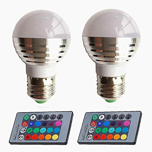 Eleidgs 2 PCS XQ001 3W Decorative Bulbs RGB LED Magic Light Bulb Lamp, Mood Lighting LED E26/E27 Bulb Color Changing with Remote Control