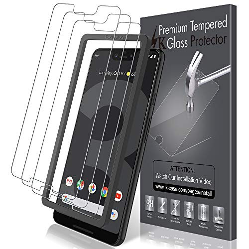 LK [3 Pack] Screen Protector for Google Pixel 3 XL, [Tempered Glass][Case Friendly] Double Defence Technology [Alignment Frame Easy Installation] with Lifetime Replacement Warranty