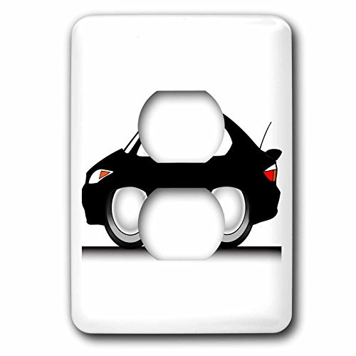3dRose lsp_81009_6 Funny Toon Tc, Black Car On Road, On White Background 2 Plug Outlet Cover