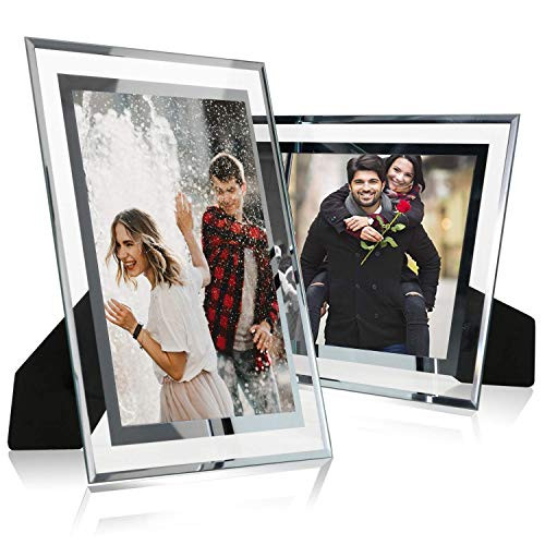 Cq acrylic 4x6 Glass Picture Frame,Silver Mirrored for Photo Display Stand on Tabletop,Pack of 2