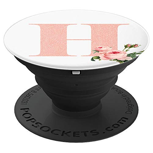 H Initial Pink Floral Knob For Girls: Monogram Phone Letter - PopSockets Grip and Stand for Phones and Tablets