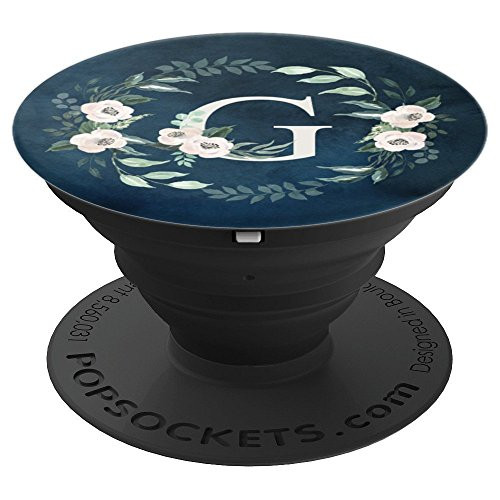 Beautiful Floral G Initial Monogram Wreath on Dark Blue - PopSockets Grip and Stand for Phones and Tablets