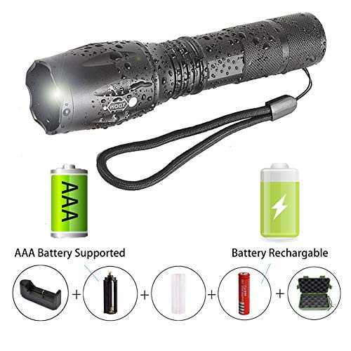 Suliko LED Flashlight, 5 Modes 1PACK 900 Lumen Bright Portable Waterproof Zoomable Adjustable Flashlight with Rechargeable 18650 Lithium Ion Battery Charger for Outdoors Home Emergency Gift-Giving