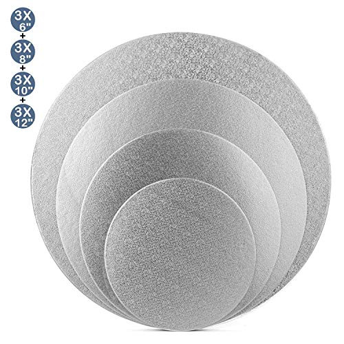 Tebery 12 Pack Silver Cake Boards Round Cake Circles Cake Base Cardboard - 6 + 8 + 10 + 12 Inch 