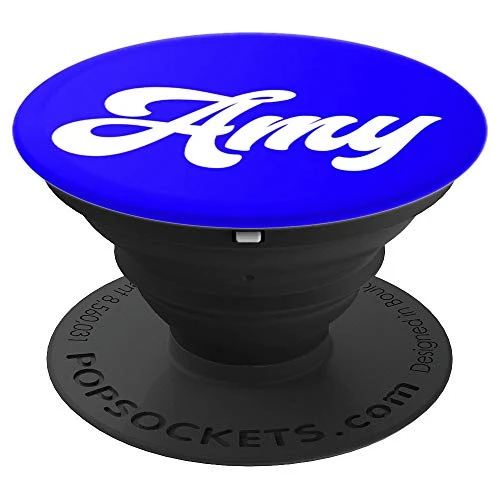 Amy First Name White on Blue Background - PopSockets Grip and Stand for Phones and Tablets