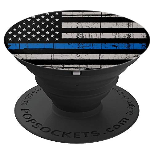 Thin Blue Line American Lives US Flag Distressed Black White - PopSockets Grip and Stand for Phones and Tablets