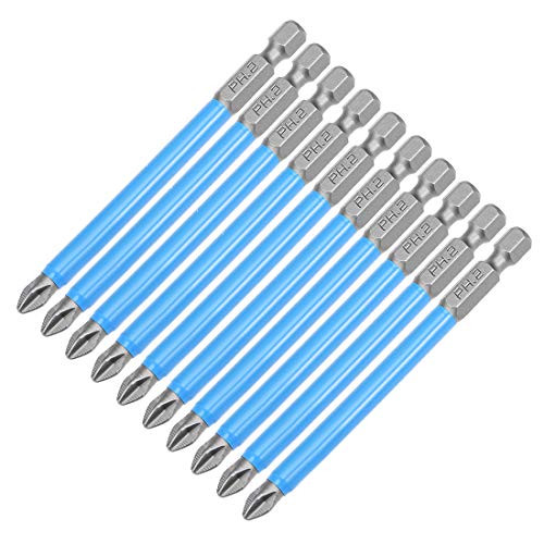 uxcell 1/4-Inch Hex Shank Magnetic Phillips Cross Screwdriver Bit, 90mm Length 6PH2 Insulation S2 Non-Slip Screwdriver Bits 10pcs