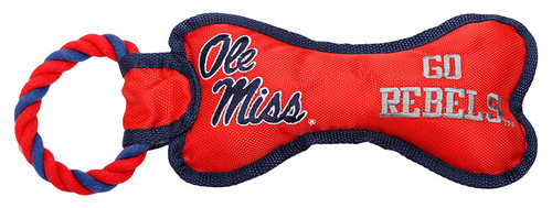 Pet Goods Manufacturing BONERP-071 NCAA Mississippi Ole Miss Rebels Bone with Rope Dog Toy