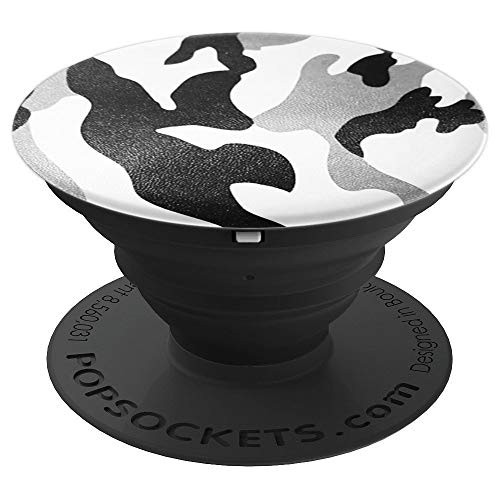 Matte Black White Grey Camo Camouflage - PopSockets Grip and Stand for Phones and Tablets