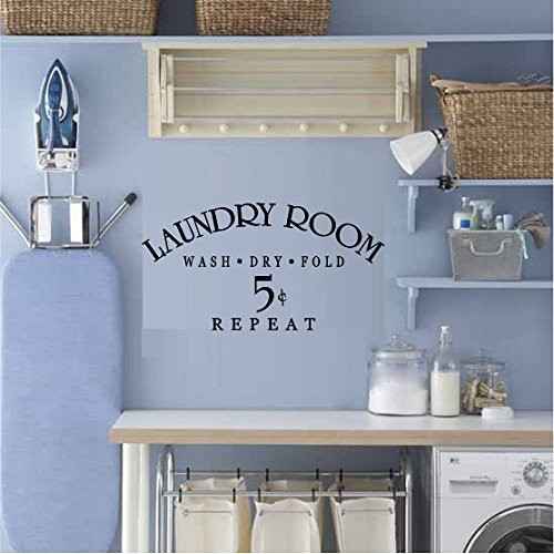 LAUNDRY ROOM WASH DRY FOLD 5 CENTS REPEAT LAUNDRY ROOM VINYL WALL DECAL HOME DECOR WALL LETTERS WORDS 12"X23"