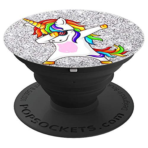 Silver Background Pop-Socket With Funny Dabbing Unicorn gift - PopSockets Grip and Stand for Phones and Tablets