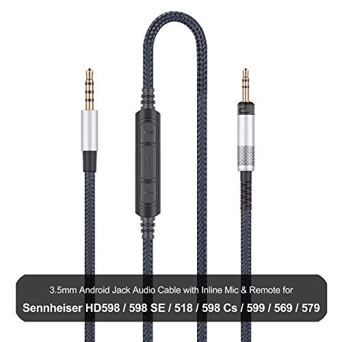 Audio Replacement Cable with in-Line Mic Remote Volume Control Compatible with Sennheiser HD598 HD598 SE, HD518 HD598 Cs, HD599 HD569 HD579 Headphone, Audio Cord Compatible with Samsung Galaxy Huawei Audio Replacement Cable with in-Line Mic Remote Volume Control Compatible with Sennheiser HD598 HD598 SE, HD518 HD598 Cs, HD599 HD569 HD579 Headphone, Audio Cord Compatible with Samsung Galaxy Huawei