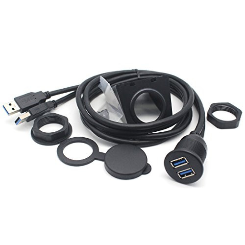 Rerii USB Panel Flush Mount Cable 2 Meter 6.5ft Dual USB 3.0 Extension USB Mount, Dash Mount, Flush Mount, Panel Mount Cable, For Car, Boat, Motorcycle