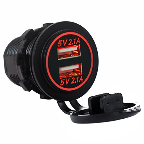 Cllena Dual USB Charger Socket Power Outlet 2.1A & 2.1A for Car Boat Marine Mobile (4.2A-Red)