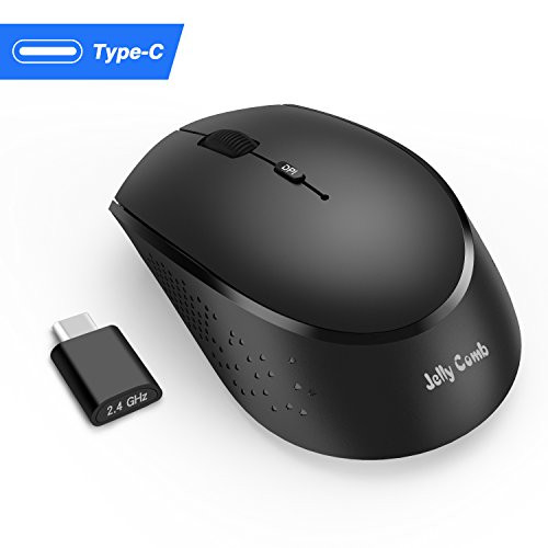 Rechargeable Type C Wireless Mouse, Jelly Comb 2.4GHz USB C Wireless Mouse Compatible for MacBook 12", MacBook Pro 2016/2017, Chromebook and More USB C Devices (Black)