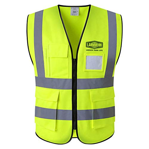 Multi Pockets Class 2 High Visibility Zipper Front Safety Vest With Reflective Strips.Meets ANSI/ISEA Standards (XXXL, Yellow)