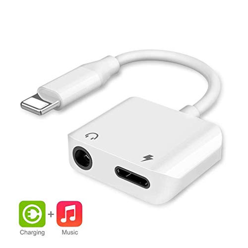 Headphones Adapter for iPhone Car Charger 3.5mm Power Adaptor Jack Dongle Earphone Convertor for iPhone 8/ X/XS MAX/XR/ 8Plus/ 7/7 Plus 2 in 1 Music Charger Cables Charge & Aux Audio Support iOS 12
