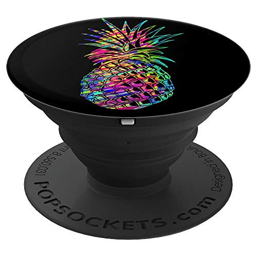 Tropical Pineapple On Black Background PopSockets Grip - PopSockets Grip and Stand for Phones and Tablets