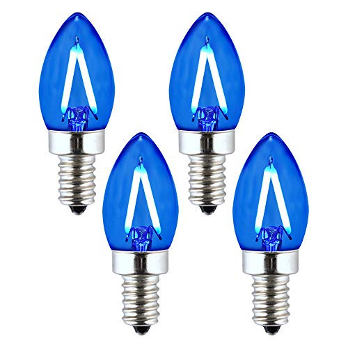 OPALRAY C7 Blue Light Mini Candelabra LED Bulb, 1W Dimmable, 150Lumens High Lighting Efficiency, 15W Incandescent Equivalent, Clear Glass Cover, E12 Candle Base, Mini Torpedo Tip, 4-Pack