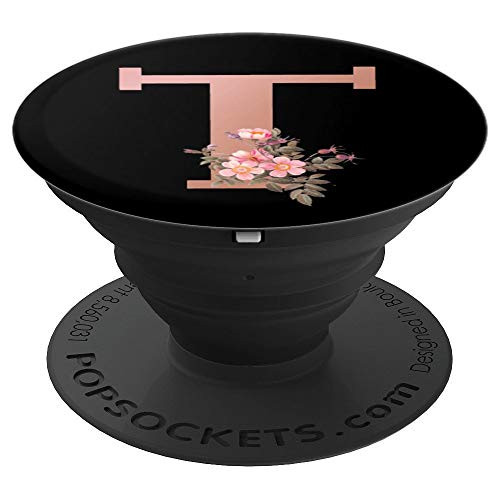 Matte Rose Gold Letter T Floral Monogram - PopSockets Grip and Stand for Phones and Tablets Matte Rose Gold Letter T Floral Monogram - PopSockets Grip and Stand for Phones and Tablets