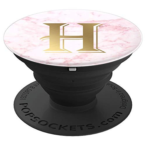 Rose Gold Monogram Letter H on pink marble ground - PopSockets Grip and Stand for Phones and Tablets