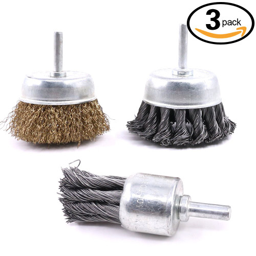 Glarks 3 Pack Knotted & Crimped Cup Steel Wire Wheels Brush & Carbon Knot Wire End Brush For Rust removal, Corrosion and Scrub Surfaces