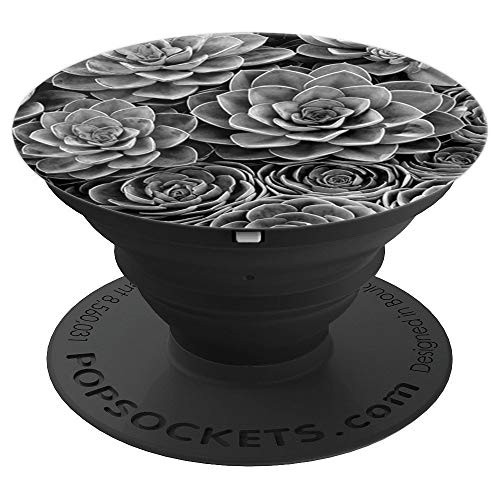 Black and White Succulent Cactus-Botanical Plants - PopSockets Grip and Stand for Phones and Tablets