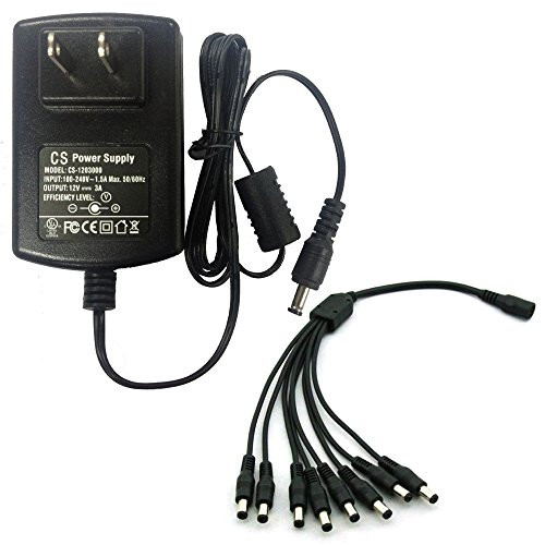 AC 100-240V to DC 12V 3A Power Supply Adapter with 8 Way Splitter Cable for CCTV Security Camera DVR NVR Led UL Listed FCC
