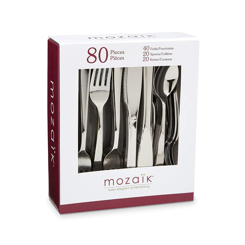 Mozaik Premium Plastic Classic Stainless Steel Coated Assorted Cutlery, 80 pieces