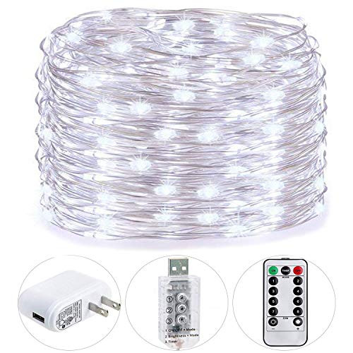 HSicily Fairy Lights Plug in, 8 Modes 33ft 100 LED USB String Lights with Adapter Remote Timer Waterproof Decorative Lights for Bedroom Patio Christmas Wedding Party Dorm Indoor Outdoor
