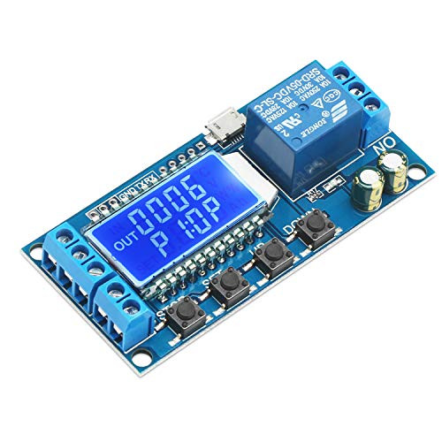 Timer Relay, DROK Time Delay Relay 5V 12V 24V Delay Controller Board Delay-off Cycle Timer 0.01s-9999mins Trigger Delay Switching Relay Module with LCD Display Support Micro USB 5V Power Supply