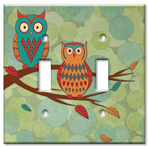 Art Plates - Double Gang Toggle Oversize Switch/Over Size Wall Plate - Whimsical Owls