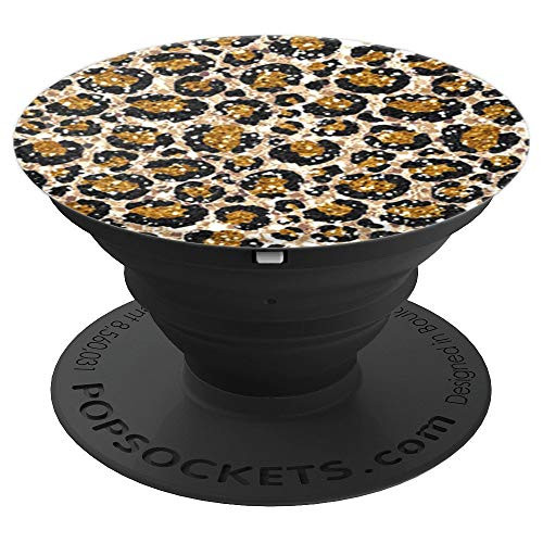 Cute Leopard Gold Print Pattern Fashion Design on Black - PopSockets Grip and Stand for Phones and Tablets
