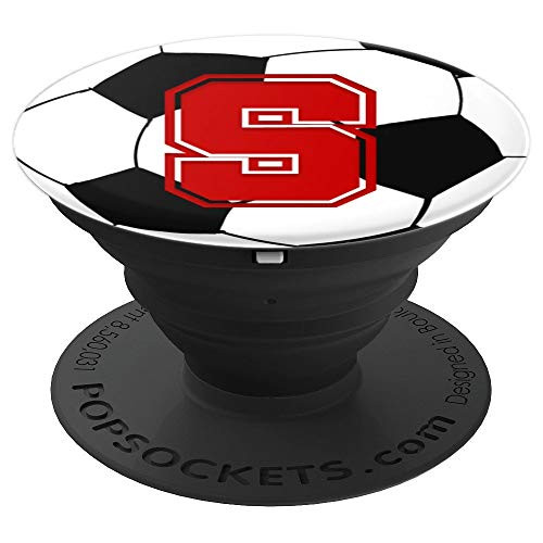 Red Initial Letter S Football Soccer Ball Monogram for Girls - PopSockets Grip and Stand for Phones and Tablets