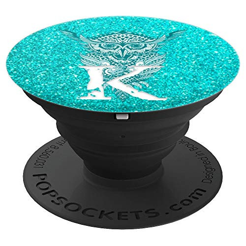 Teal Turquoise Ocean Blue Owl Bird Initial Letter K Monogram - PopSockets Grip and Stand for Phones and Tablets
