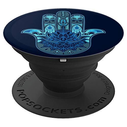 Hamsa Buddha Lotus Blue Hand On Navy Blue Background - PopSockets Grip and Stand for Phones and Tablets