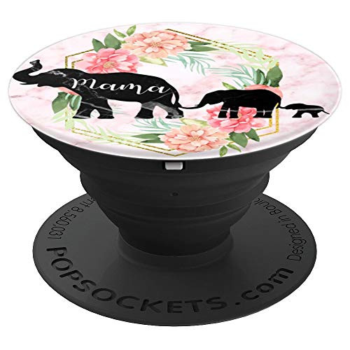 Mama Elephant Cute Elephant Pink Marble Pink Floral Mom Gift - PopSockets Grip and Stand for Phones and Tablets